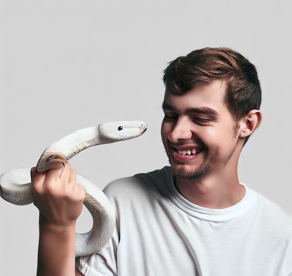 Guy with white emotional support snake