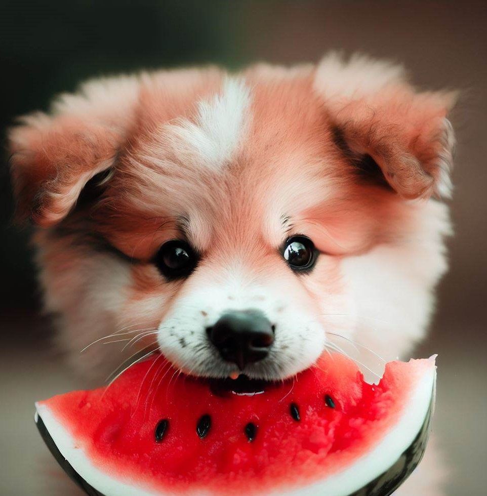 Cute Dog eating watermelon