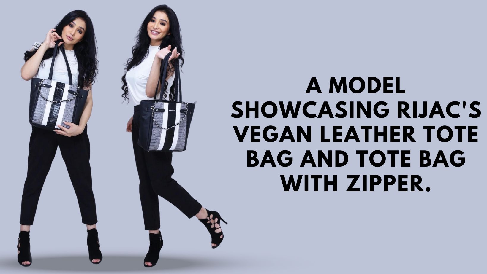 Model showcasing RIJAC Vegan Leather Tote Bag and Tote Bag With Zipper