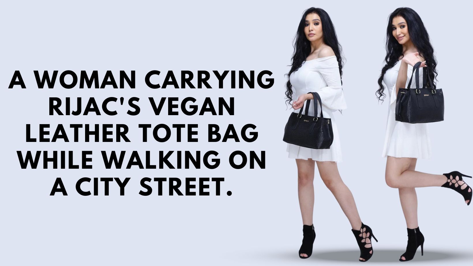 Woman carrying RIJAC Vegan Leather Tote Bag in the city