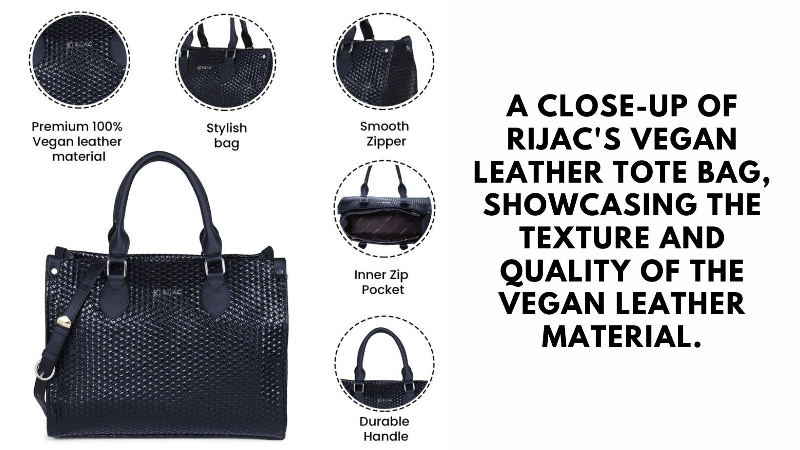 Close-up of RIJAC Vegan Leather Tote Bag