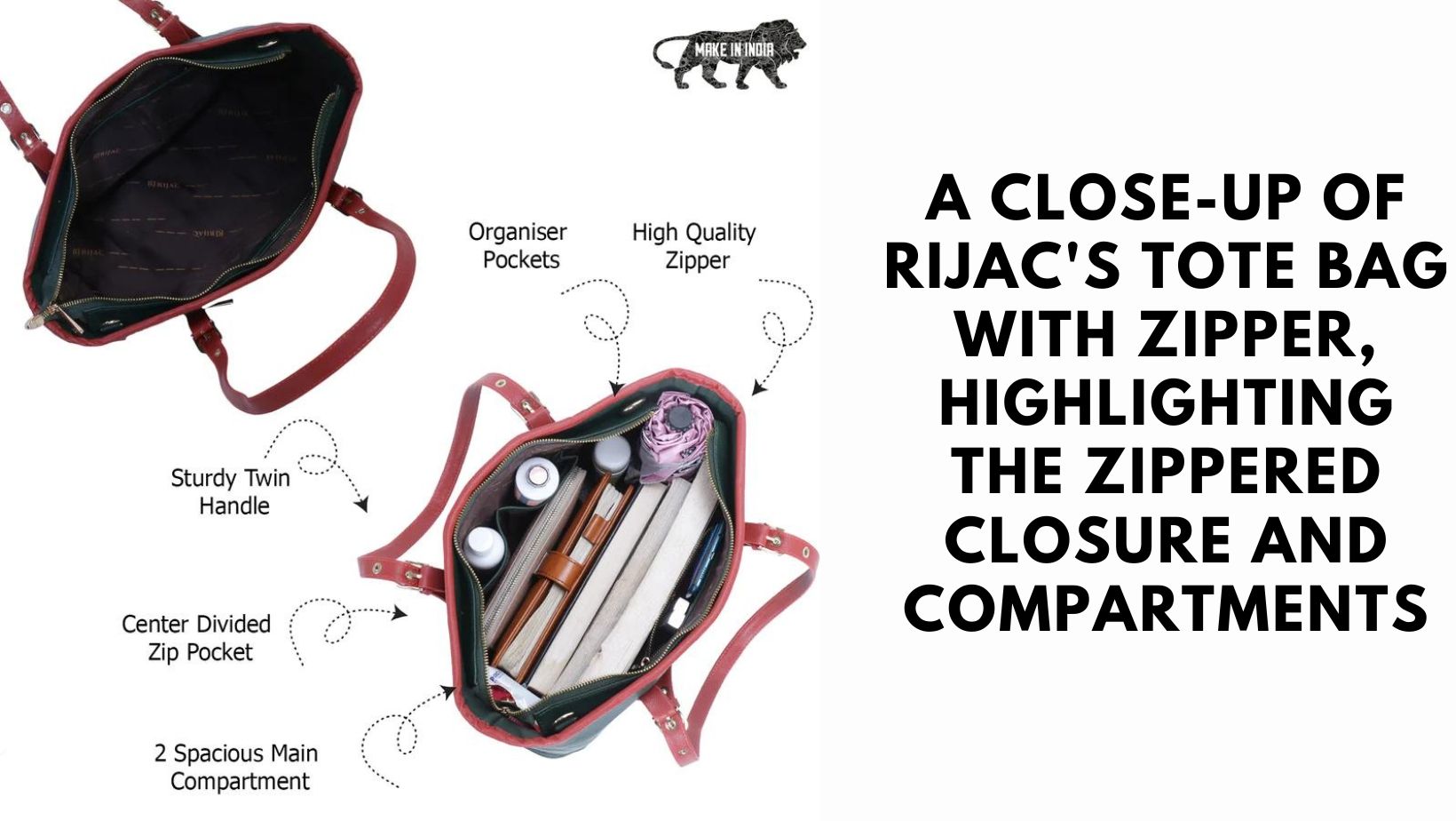 Close-up of RIJAC Tote Bag With Zipper