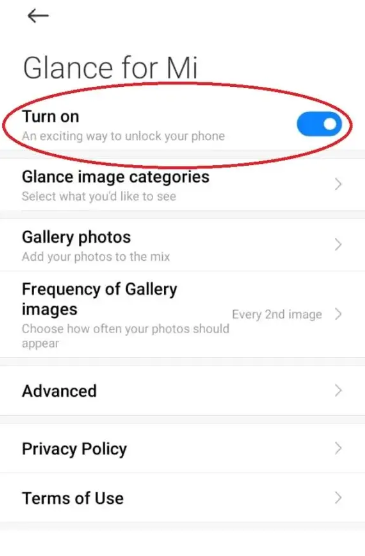 Step 4 in MI Glance Turn Off