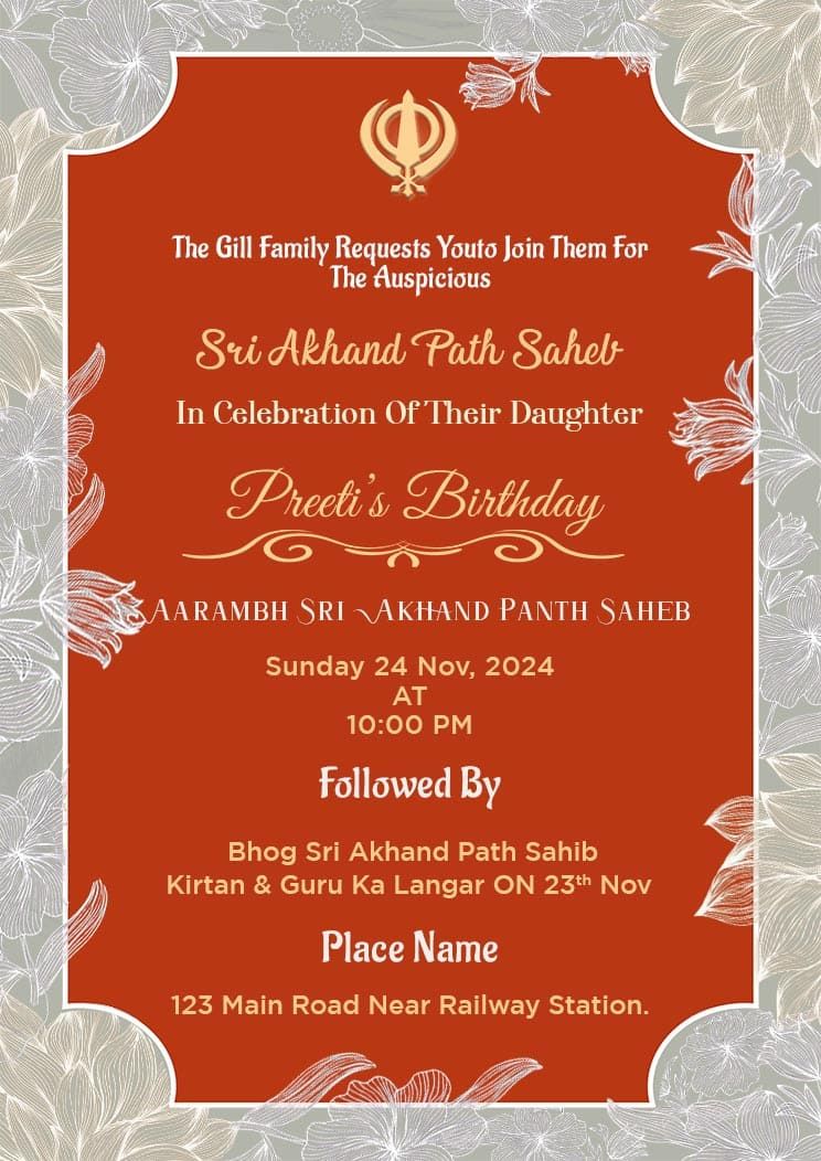 Create Your Akhand Path Invitation Card Online for Free