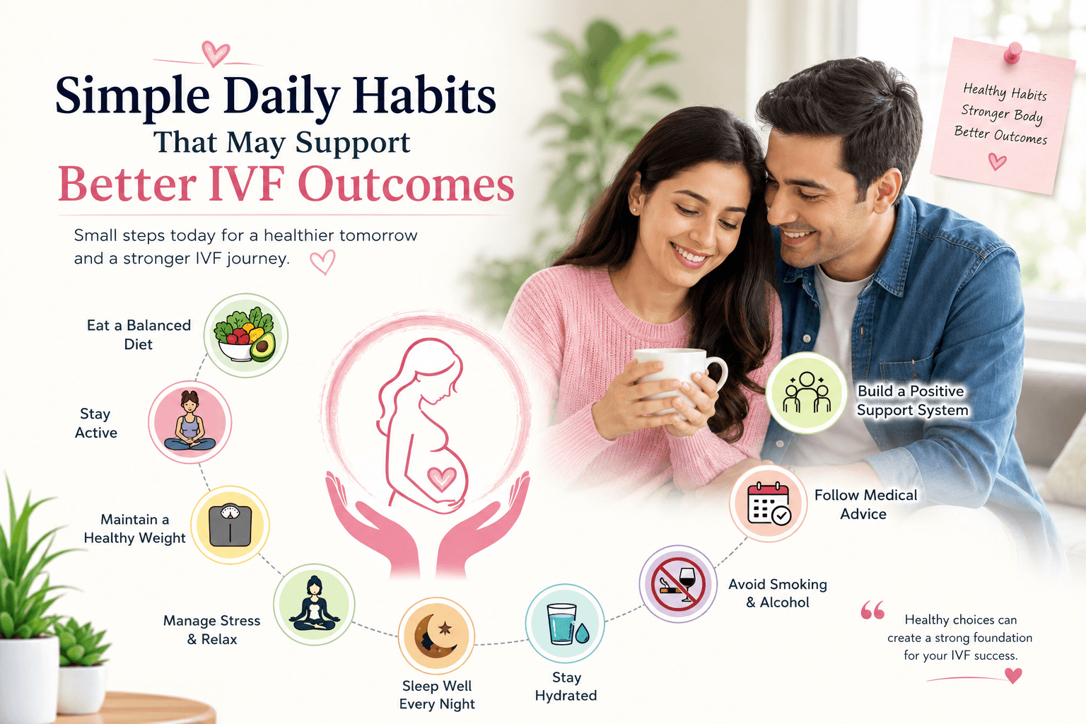 Couple following healthy IVF lifestyle habits with guidance from Best IVF doctor in Delhi fertility specialist.