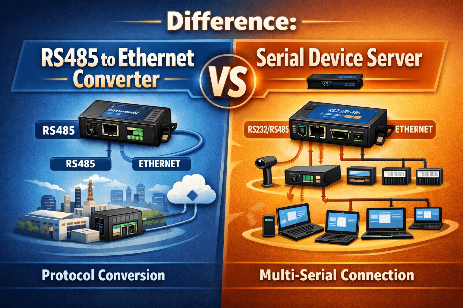 Difference: RS485 to Ethernet Converter vs Serial Device Server