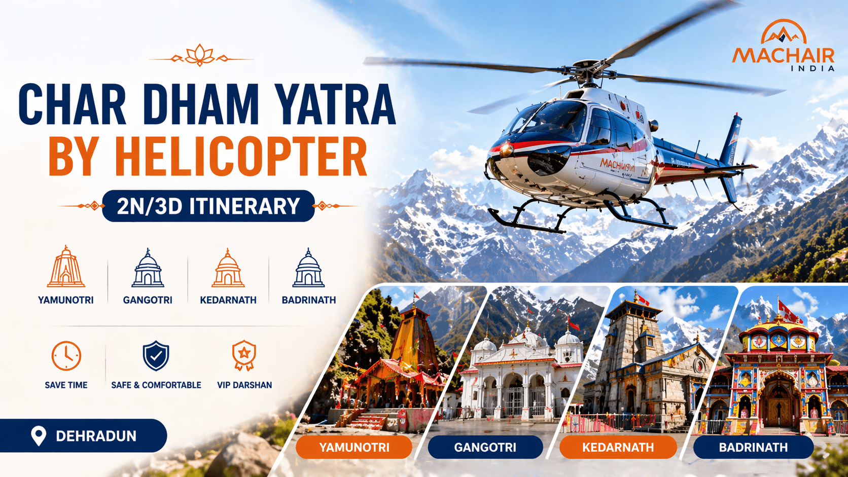 Char Dham Yatra by Helicopter 2N/3D Itinerary Explained Day by Day