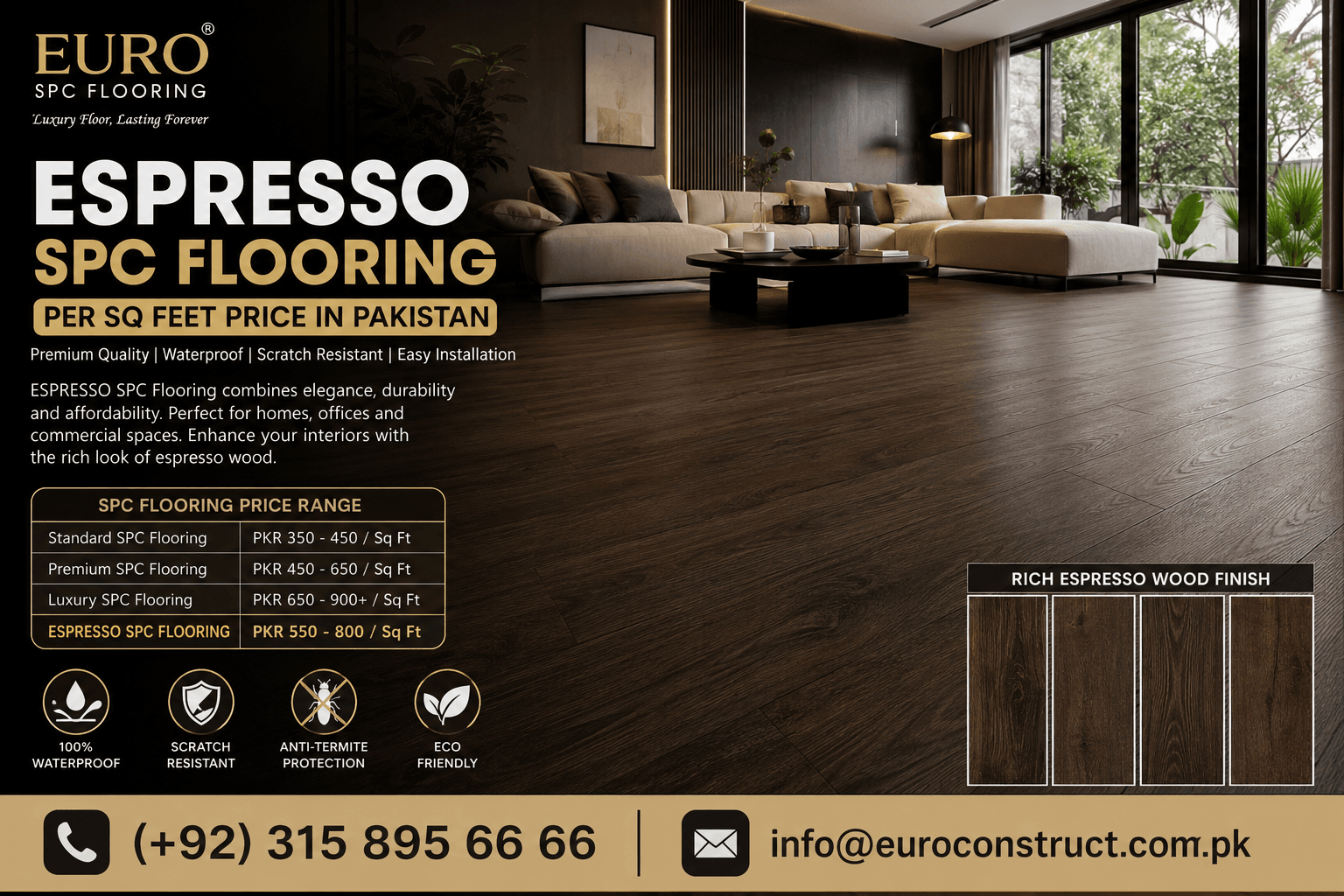 ESPRESSO SPC Flooring Per Sq Feet Price in Pakistan – Affordable Luxury Flooring Solution