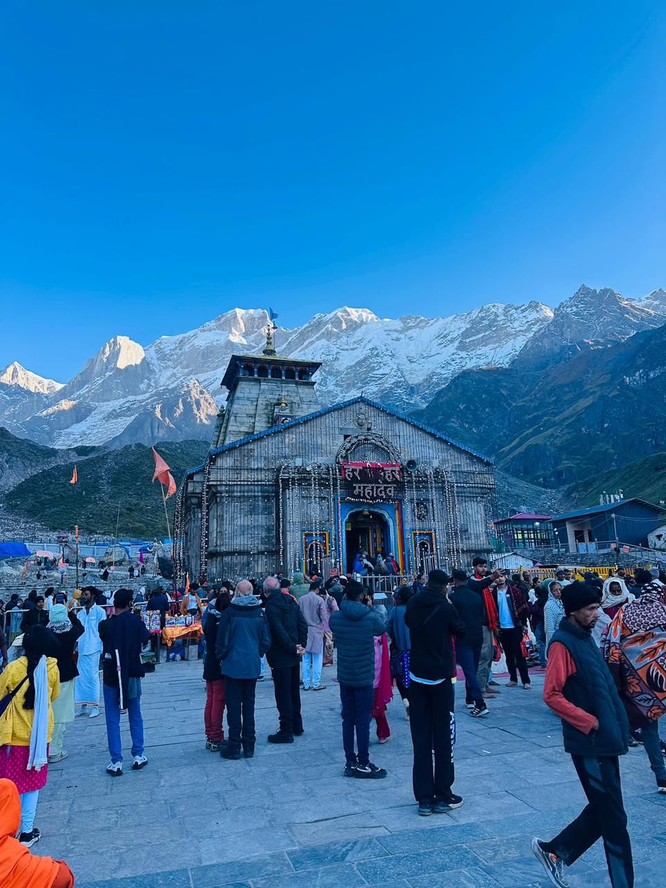Pilgrims gathering at Kedarnath Temple; a key destination in our Chardham Yatra package 2026 from Haridwar.