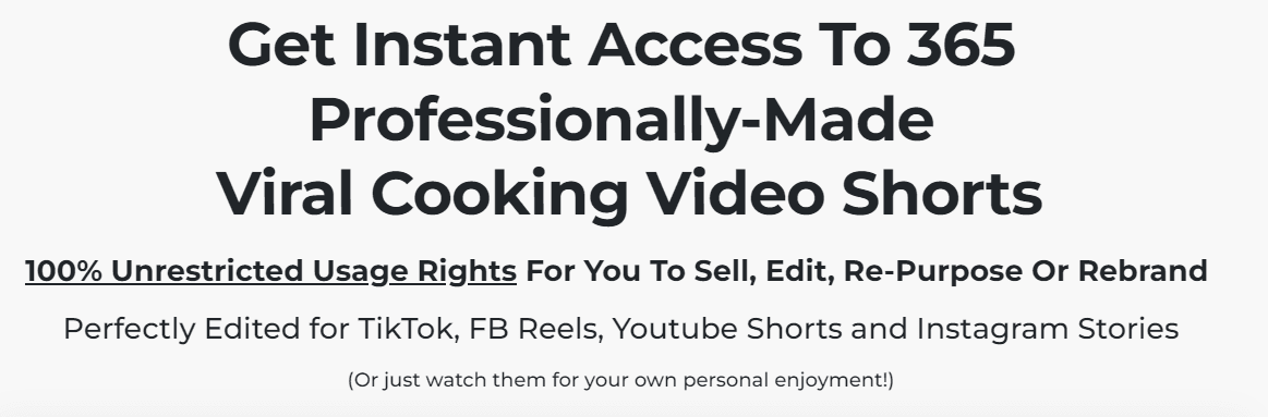 365 Viral Cooking Video Shorts Rights Review Sell Edit Re-Purpose