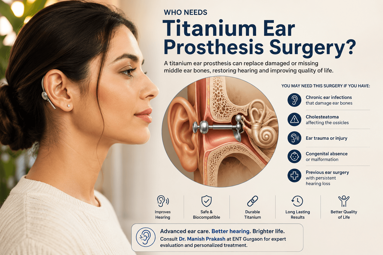 Titanium Ear Prosthesis Surgery in Gurgaon, Ear Bone Replacement Surgery in Gurgaon, Hearing Prosthesis Surgery in Gurgaon