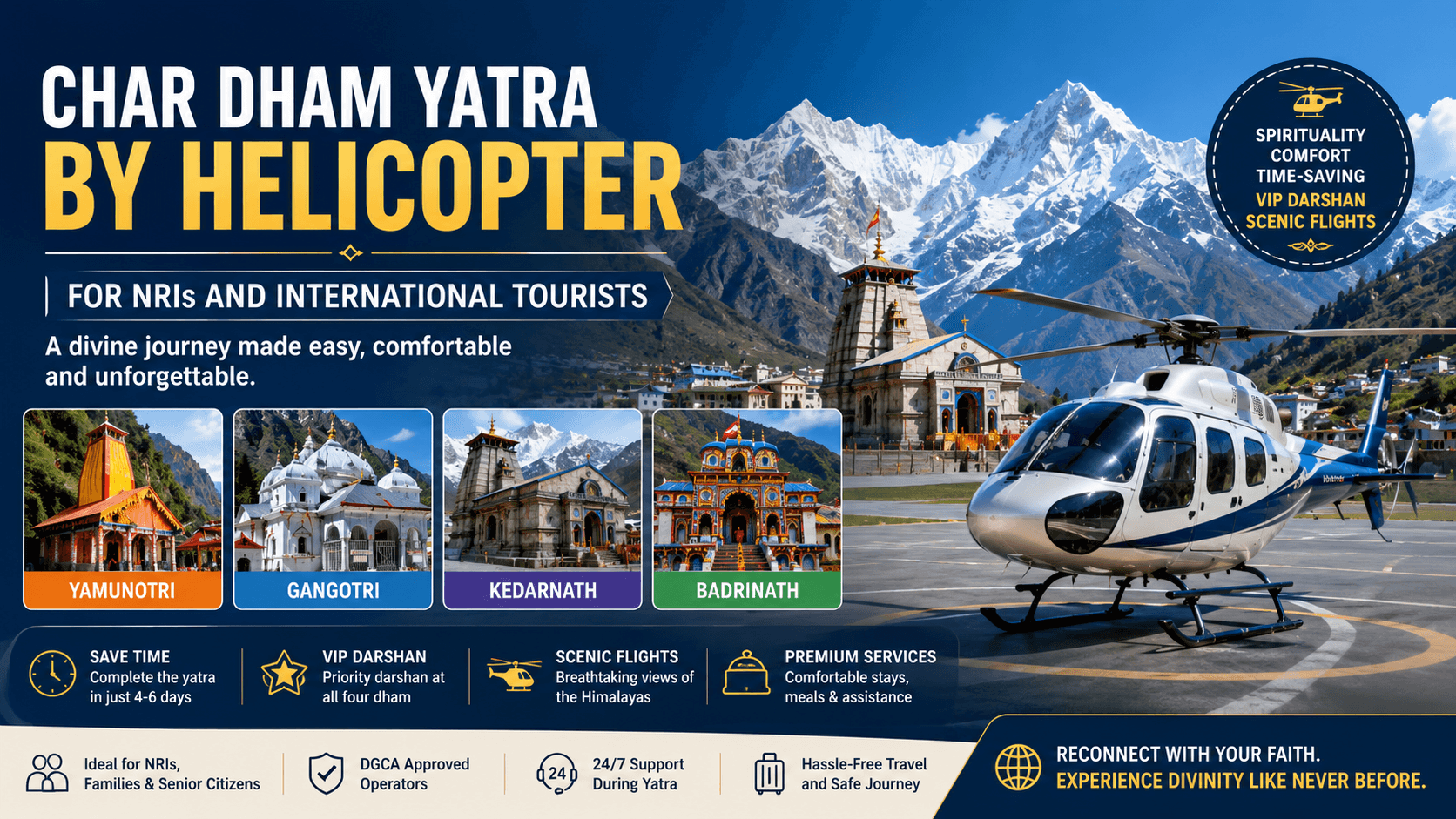 Char Dham Yatra by Helicopter for NRIs and International Tourists