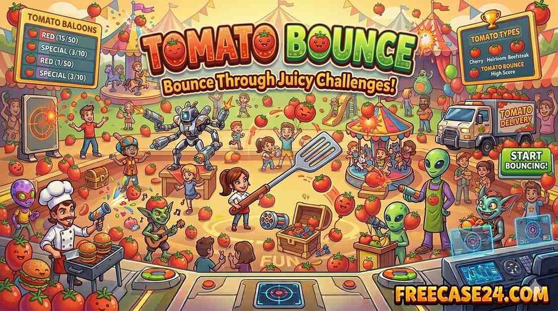 Tomato Bounce game featuring bouncing tomato character and fun arcade obstacles