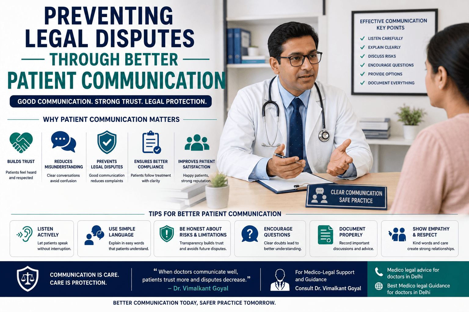 Doctor communicating with patient during consultation highlighting trust, legal safety, transparency