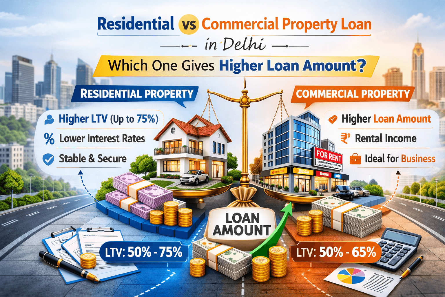 Residential vs Commercial Property Loan in Delhi: Which One Gives Higher Loan Amount?