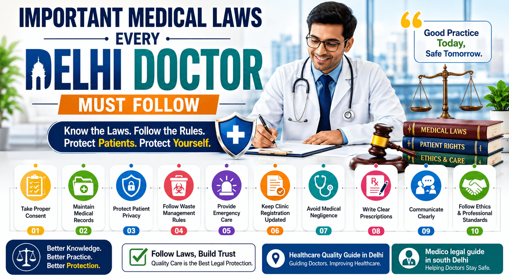 Doctors following medical laws with Hospital Quality Guide in Delhi and medico-legal safety professional guidance services.