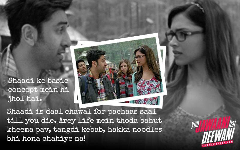 YJHD dialogues, YJHD songs, Yeh Jawaani Hai Deewani dialogues, Yeh Jawaani Hai Deewani songs, top and most loved dialogues of YJHD, Bunny, Naina Talwar, Chasmish, Kabir Thapar, Avi, Aditi, Ranbir Kapoor, Deepika Padukone, Kalki Koechlin, Aditya Roy Kapur, Madhuri Dixit, Farook Sheikh, Ayan Mukerji, FT Article, FT Events, Feeding Trends article, Feeding Trends, Ranbir YJHD, Deepika YJHD, Kalki YJHD, Aditya YJHD, Ranbir Deepika, Badtameez Dil, Balam Pichkari, Dilliwali Girlfriend, YJHD Mashup, YJHD Deleted Scenes, Ilahi, Ghagra, Kabira, Subhanallah