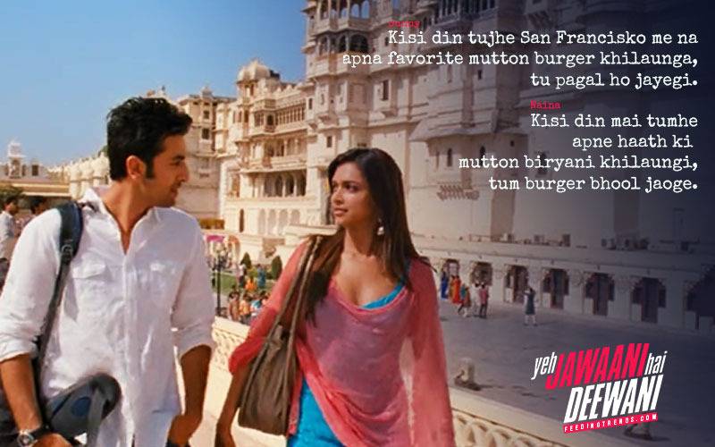 YJHD dialogues, YJHD songs, Yeh Jawaani Hai Deewani dialogues, Yeh Jawaani Hai Deewani songs, top and most loved dialogues of YJHD, Bunny, Naina Talwar, Chasmish, Kabir Thapar, Avi, Aditi, Ranbir Kapoor, Deepika Padukone, Kalki Koechlin, Aditya Roy Kapur, Madhuri Dixit, Farook Sheikh, Ayan Mukerji, FT Article, FT Events, Feeding Trends article, Feeding Trends, Ranbir YJHD, Deepika YJHD, Kalki YJHD, Aditya YJHD, Ranbir Deepika, Badtameez Dil, Balam Pichkari, Dilliwali Girlfriend, YJHD Mashup, YJHD Deleted Scenes, Ilahi, Ghagra, Kabira, Subhanallah