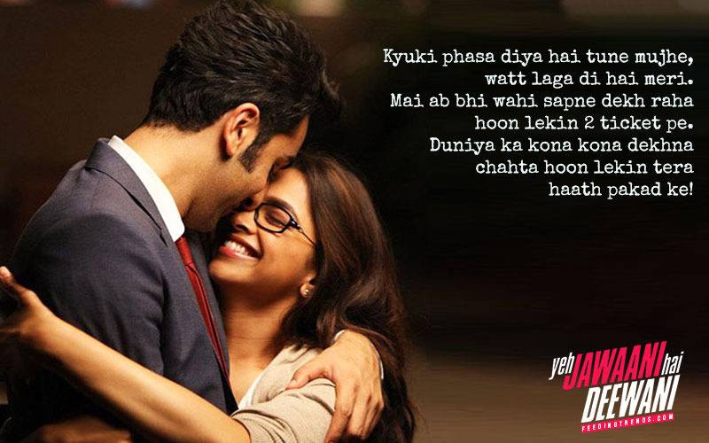 YJHD dialogues, YJHD songs, Yeh Jawaani Hai Deewani dialogues, Yeh Jawaani Hai Deewani songs, top and most loved dialogues of YJHD, Bunny, Naina Talwar, Chasmish, Kabir Thapar, Avi, Aditi, Ranbir Kapoor, Deepika Padukone, Kalki Koechlin, Aditya Roy Kapur, Madhuri Dixit, Farook Sheikh, Ayan Mukerji, FT Article, FT Events, Feeding Trends article, Feeding Trends, Ranbir YJHD, Deepika YJHD, Kalki YJHD, Aditya YJHD, Ranbir Deepika, Badtameez Dil, Balam Pichkari, Dilliwali Girlfriend, YJHD Mashup, YJHD Deleted Scenes, Ilahi, Ghagra, Kabira, Subhanallah